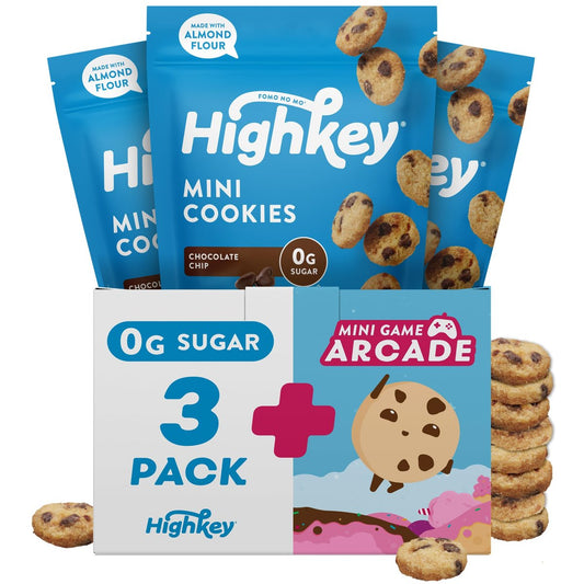 HighKey Keto Chocolate Chip Mini Cookies – Glutenfreie, zuckerfreie Kekse, kohlenhydratarmer Snack, proteinreicher, diabetikerfreundlicher, kalorienarmer Genuss, 3er-Pack