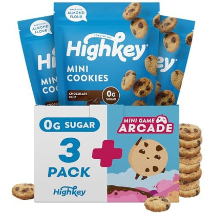 HighKey Keto Chocolate Chip Mini Cookies – Glutenfreie, zuckerfreie Kekse, kohlenhydratarmer Snack, proteinreicher, diabetikerfreundlicher, kalorienarmer Genuss, 3er-Pack