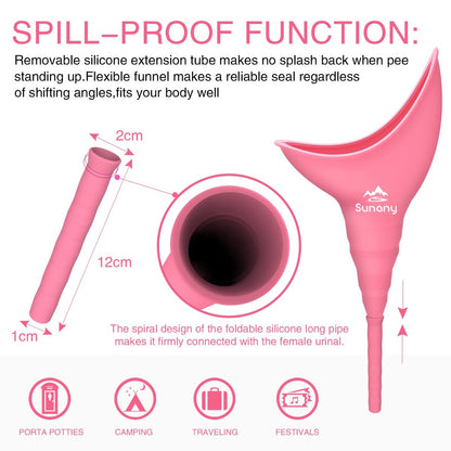 Sunany Urinal für Frauen, wiederverwendbarer Silikon-Pinkeltrichter – für sicheres Urinieren im Stehen, ideal für den Innenbereich (Pink)