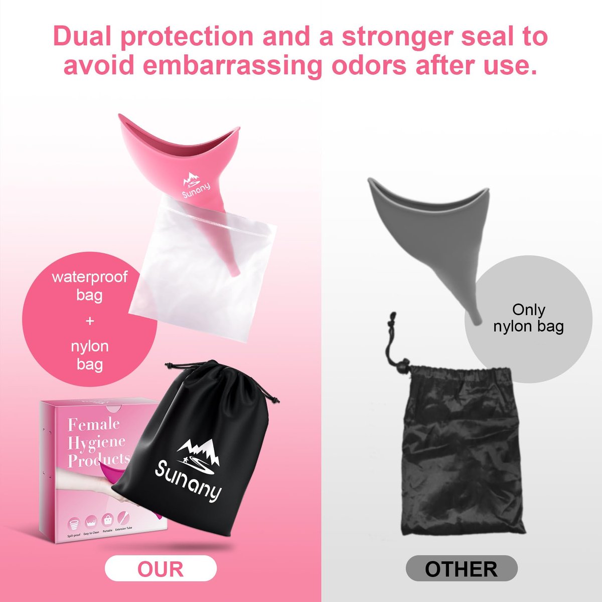Sunany Urinal für Frauen, wiederverwendbarer Silikon-Pinkeltrichter – für sicheres Urinieren im Stehen, ideal für den Innenbereich (Pink)