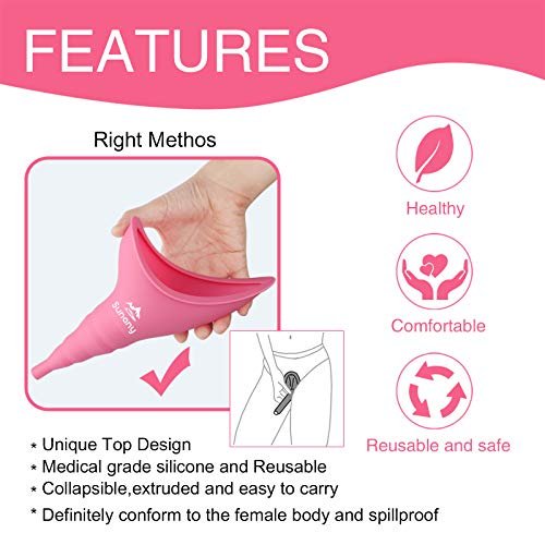 Sunany Urinal für Frauen, wiederverwendbarer Silikon-Pinkeltrichter – für sicheres Urinieren im Stehen, ideal für den Innenbereich (Pink)