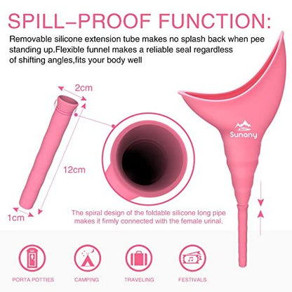 Sunany Urinal für Frauen, wiederverwendbarer Silikon-Pinkeltrichter – für sicheres Urinieren im Stehen, ideal für den Innenbereich (Pink)