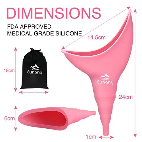 Sunany Urinal für Frauen, wiederverwendbarer Silikon-Pinkeltrichter – für sicheres Urinieren im Stehen, ideal für den Innenbereich (Pink)