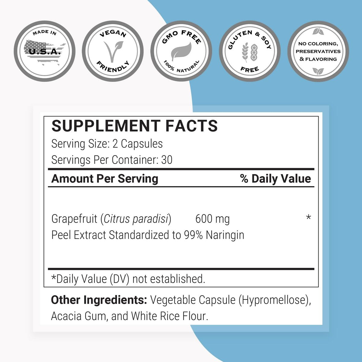 Supersmart Grapefruit Extrakt 600 mg pro Tag (99 % Naringin) - Hochdosiertes GSE Nahrungsergänzungsmittel | Non-GMO & Glutenfrei - 60 Vegane Kapseln