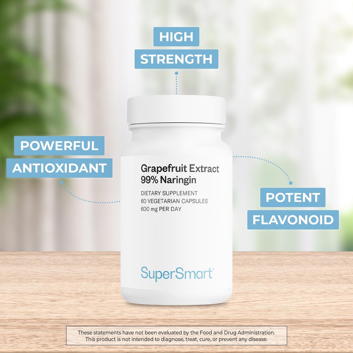 Supersmart Grapefruit Extrakt 600 mg pro Tag (99 % Naringin) - Hochdosiertes GSE Nahrungsergänzungsmittel | Non-GMO & Glutenfrei - 60 Vegane Kapseln