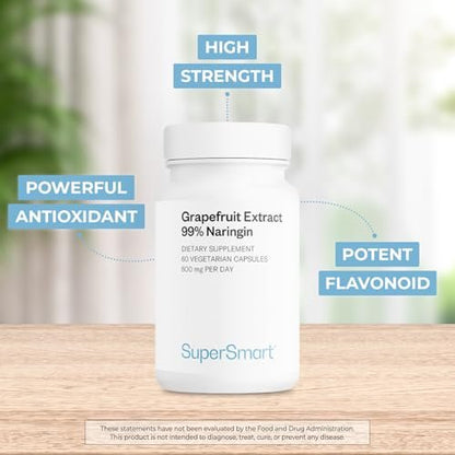 Supersmart Grapefruit Extrakt 600 mg pro Tag (99 % Naringin) - Hochdosiertes GSE Nahrungsergänzungsmittel | Non-GMO & Glutenfrei - 60 Vegane Kapseln