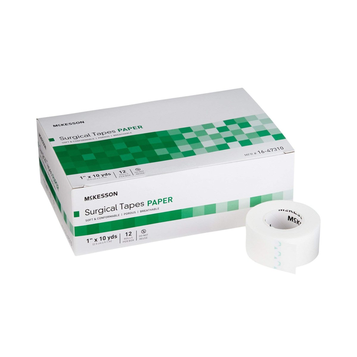 McKesson Chirurgisches Tape, unsteril, luftdurchlässig, Papier, 1 Zoll x 10 Yards, 12er Pack