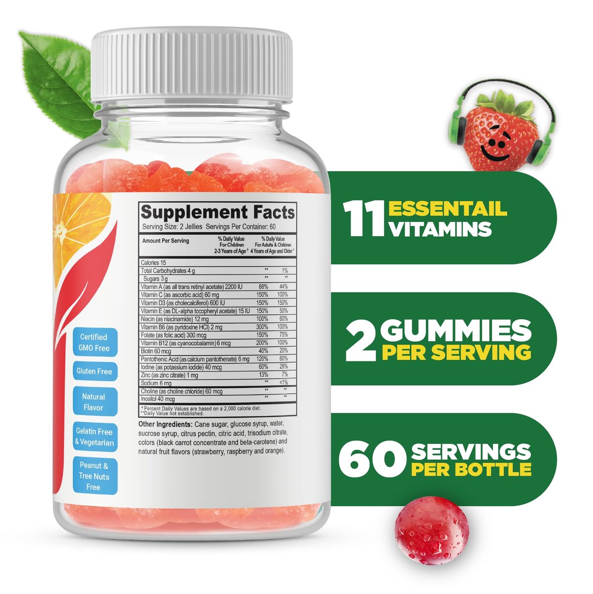 Doctors Finest Multivitamin Gummis für Kinder - Vegetarisch, GVO-frei & Glutenfrei - Leckere Fruchtgeschmack Pektin-Kaubonbons - 120 Stück