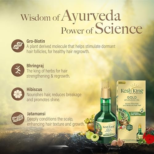 Kesh King Ayurvedisches Haaröl | Kräuteröl mit Bhringraj & Amla | Fördert Haarwachstum | Reduziert Haarausfall | Pflegt die Kopfhaut | Für langes & dickes Haar | 300 ml