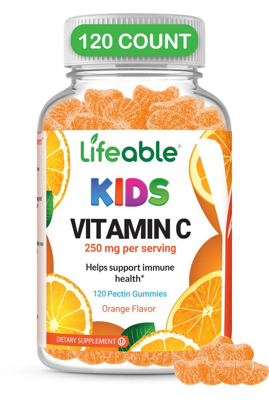 DOCTOR'S FINEST Vitamin C Gummies für Kinder - Vegan, GMO-frei & Glutenfrei - Leckerer Orangengeschmack - Pektin-Fruchtgummis - Nahrungsergänzung für Kinder - 250 mg Vitamin C - 120 Fruchtgummis [60 Portionen]