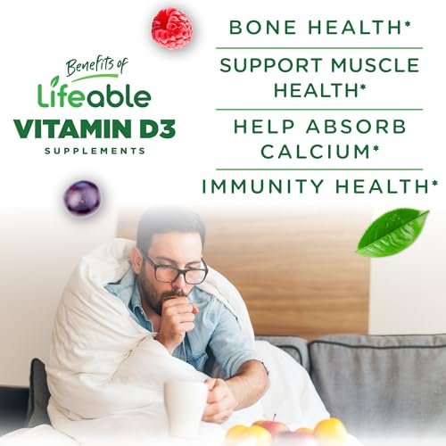 Vitamin-D-Gummis für Erwachsene | 5000 IE | Leckerer D3-Vitamin-Geschmack | Immununterstützung und gesunde Knochen | Vitamin-D-Ergänzung für Männer, Frauen | 90 Gummis | Lifeable