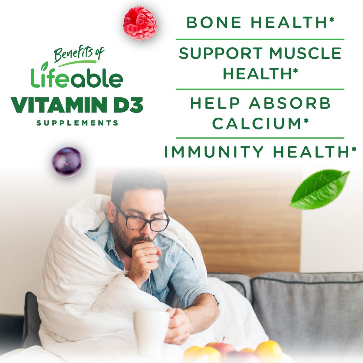 Vitamin-D-Gummis für Erwachsene | 5000 IE | Leckerer D3-Vitamin-Geschmack | Immununterstützung und gesunde Knochen | Vitamin-D-Ergänzung für Männer, Frauen | 90 Gummis | Lifeable