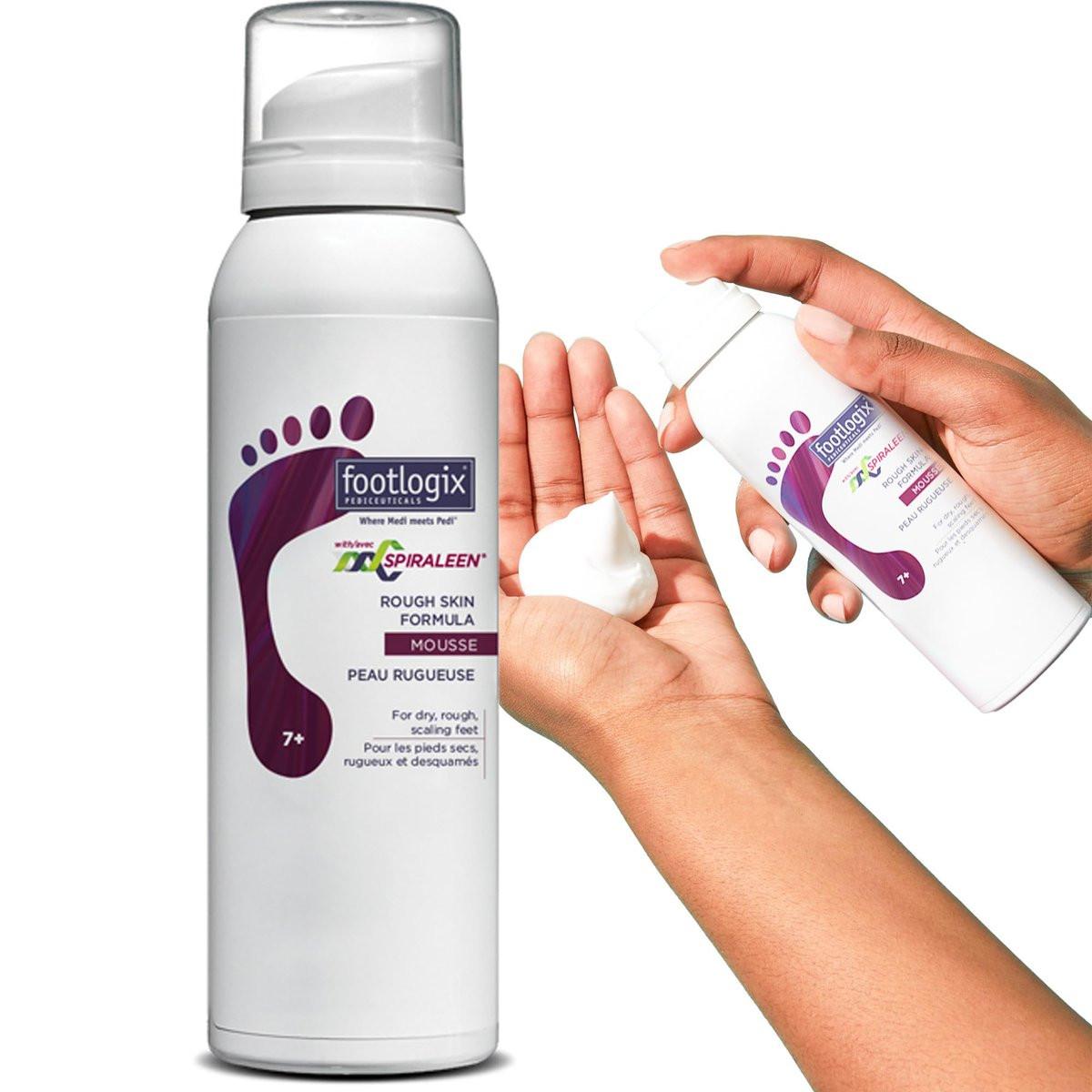 Footlogix Rough Skin Formula mit Spiraleen - Mousse für trockene, rissige Fersen und Füße, Fußpflege für Männer und Frauen, Behandlung trockener, rissiger Füße, 125 ml