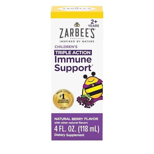 Zarbee's Holunderbeeren Sirup für Kinder – Tägliche Immununterstützung mit Vitamin C & Zink – Flüssiges Nahrungsergänzungsmittel für Kinder – Natürlicher Beerengeschmack – 118 ml