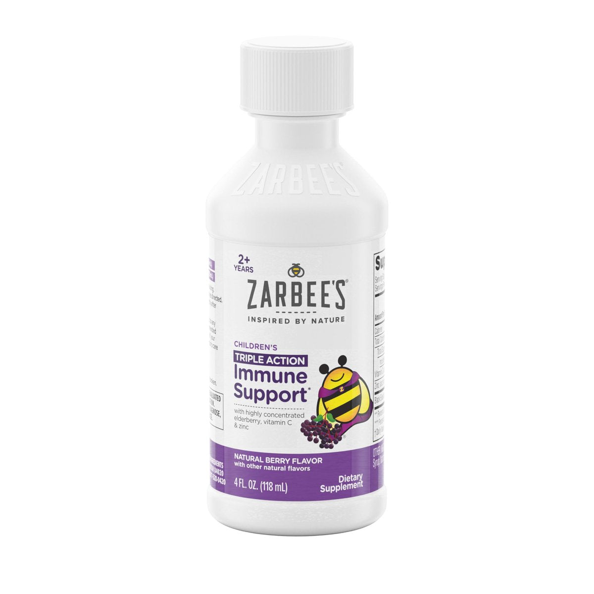 Zarbee's Holunderbeeren Sirup für Kinder – Tägliche Immununterstützung mit Vitamin C & Zink – Flüssiges Nahrungsergänzungsmittel für Kinder – Natürlicher Beerengeschmack – 118 ml