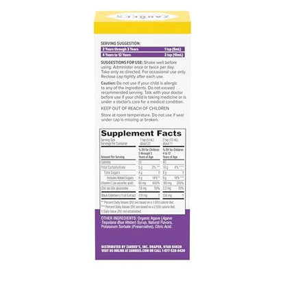 Zarbee's Holunderbeeren Sirup für Kinder – Tägliche Immununterstützung mit Vitamin C & Zink – Flüssiges Nahrungsergänzungsmittel für Kinder – Natürlicher Beerengeschmack – 118 ml