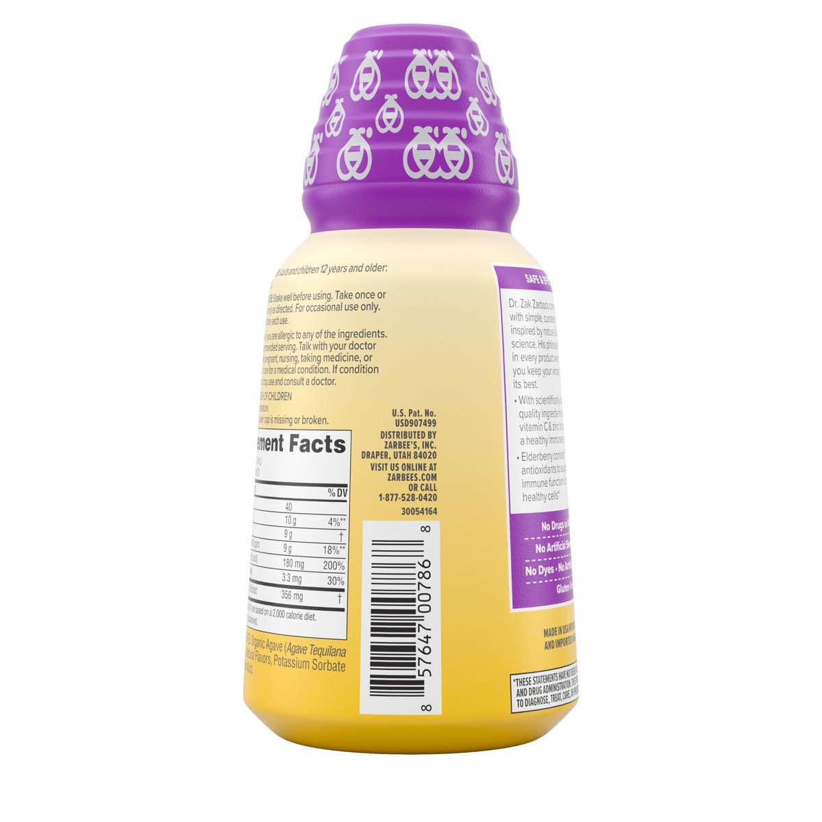 Zarbee's Flüssige Immununterstützung für Erwachsene – Hochkonzentrierter Holundersaft mit Vitamin C & Zink, Schwarzer Holundergeschmack, 237 ml