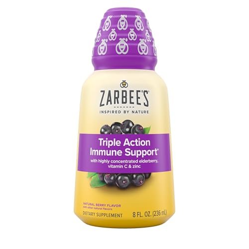 Zarbee's Flüssige Immununterstützung für Erwachsene – Hochkonzentrierter Holundersaft mit Vitamin C & Zink, Schwarzer Holundergeschmack, 237 ml