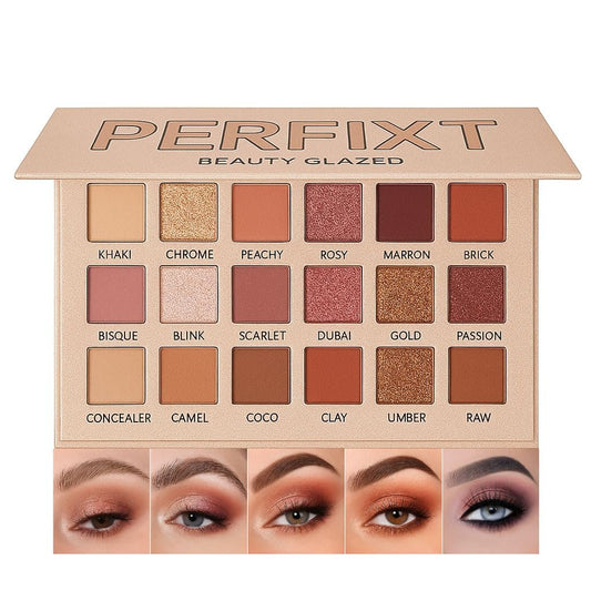 18 Farben Natürliche Lidschattenpalette – Sanfte Matte, Schimmer & Glitzer mit integriertem Concealer-Ton – Ultra-pigmentierte, verblendbare Mauve-Braun-Nude Lidschattenpalette, Creme-Lidschatten für ältere Frauen