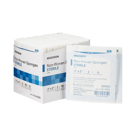McKesson Vlieskompressen, steril, 4-lagig, Polyester/Viskose, 2 x 2 Zoll, 2 Stück pro Packung, 50 Packungen, insgesamt 100 Stück