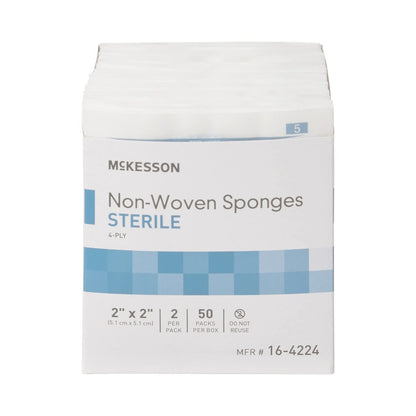 McKesson Vlieskompressen, steril, 4-lagig, Polyester/Viskose, 2 x 2 Zoll, 2 Stück pro Packung, 50 Packungen, insgesamt 100 Stück