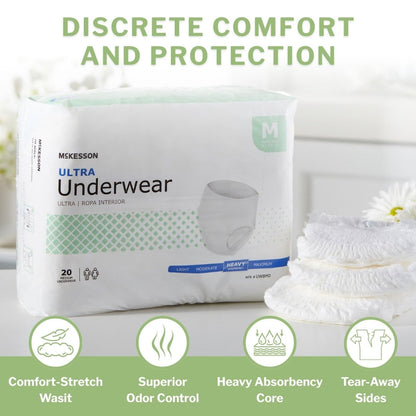 McKesson Ultra Erwachsenen-Inkontinenzunterwäsche, [20 Stück], Hohe Saugfähigkeit, Medium, 32-44 Zoll, Unisex Blasenschutz, Pull-On-Stil mit Reißseiten, Unterstützung nach der Geburt und bei Inkontinenz
