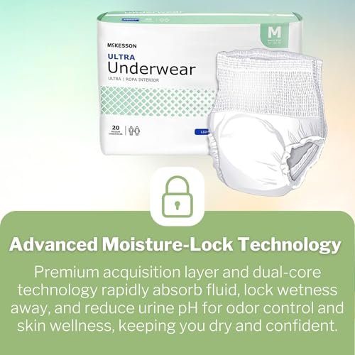McKesson Ultra Erwachsenen-Inkontinenzunterwäsche, [20 Stück], Hohe Saugfähigkeit, Medium, 32-44 Zoll, Unisex Blasenschutz, Pull-On-Stil mit Reißseiten, Unterstützung nach der Geburt und bei Inkontinenz