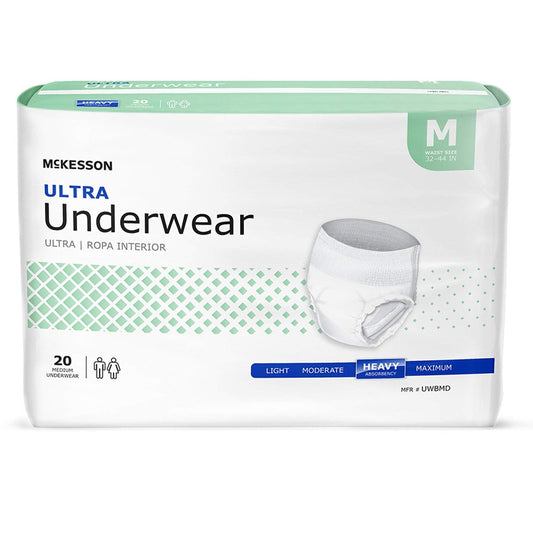 McKesson Ultra Erwachsenen-Inkontinenzunterwäsche, [20 Stück], Hohe Saugfähigkeit, Medium, 32-44 Zoll, Unisex Blasenschutz, Pull-On-Stil mit Reißseiten, Unterstützung nach der Geburt und bei Inkontinenz