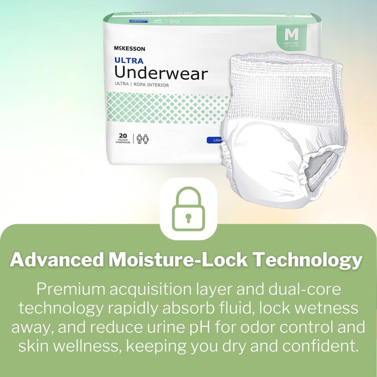 McKesson Ultra Erwachsenen-Inkontinenzunterwäsche, [20 Stück], Hohe Saugfähigkeit, Medium, 32-44 Zoll, Unisex Blasenschutz, Pull-On-Stil mit Reißseiten, Unterstützung nach der Geburt und bei Inkontinenz