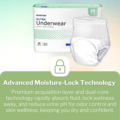 McKesson Ultra Erwachsenen-Inkontinenzunterwäsche, [20 Stück], Hohe Saugfähigkeit, Medium, 32-44 Zoll, Unisex Blasenschutz, Pull-On-Stil mit Reißseiten, Unterstützung nach der Geburt und bei Inkontinenz