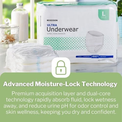 McKesson Ultra Erwachsenen-Inkontinenzunterwäsche, [18 Stück], Hohe Saugfähigkeit, Large, 44-58 Zoll, Unisex Blasenschutz, Hosenart mit Reißseiten, Unterstützung nach der Geburt und bei Inkontinenz