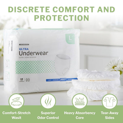 McKesson Ultra Erwachsenen-Inkontinenzunterwäsche, [18 Stück], Hohe Saugfähigkeit, Large, 44-58 Zoll, Unisex Blasenschutz, Hosenart mit Reißseiten, Unterstützung nach der Geburt und bei Inkontinenz