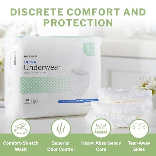 McKesson Ultra Erwachsenen-Inkontinenzunterwäsche, [18 Stück], Hohe Saugfähigkeit, Large, 44-58 Zoll, Unisex Blasenschutz, Hosenart mit Reißseiten, Unterstützung nach der Geburt und bei Inkontinenz