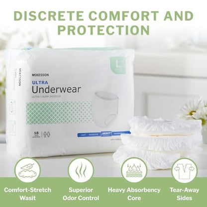 McKesson Ultra Erwachsenen-Inkontinenzunterwäsche, [18 Stück], Hohe Saugfähigkeit, Large, 44-58 Zoll, Unisex Blasenschutz, Hosenart mit Reißseiten, Unterstützung nach der Geburt und bei Inkontinenz