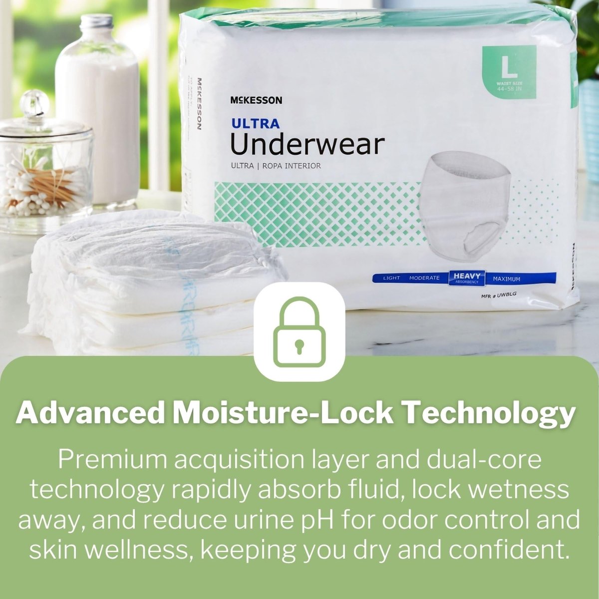 McKesson Ultra Erwachsenen-Inkontinenzunterwäsche, [18 Stück], Hohe Saugfähigkeit, Large, 44-58 Zoll, Unisex Blasenschutz, Hosenart mit Reißseiten, Unterstützung nach der Geburt und bei Inkontinenz