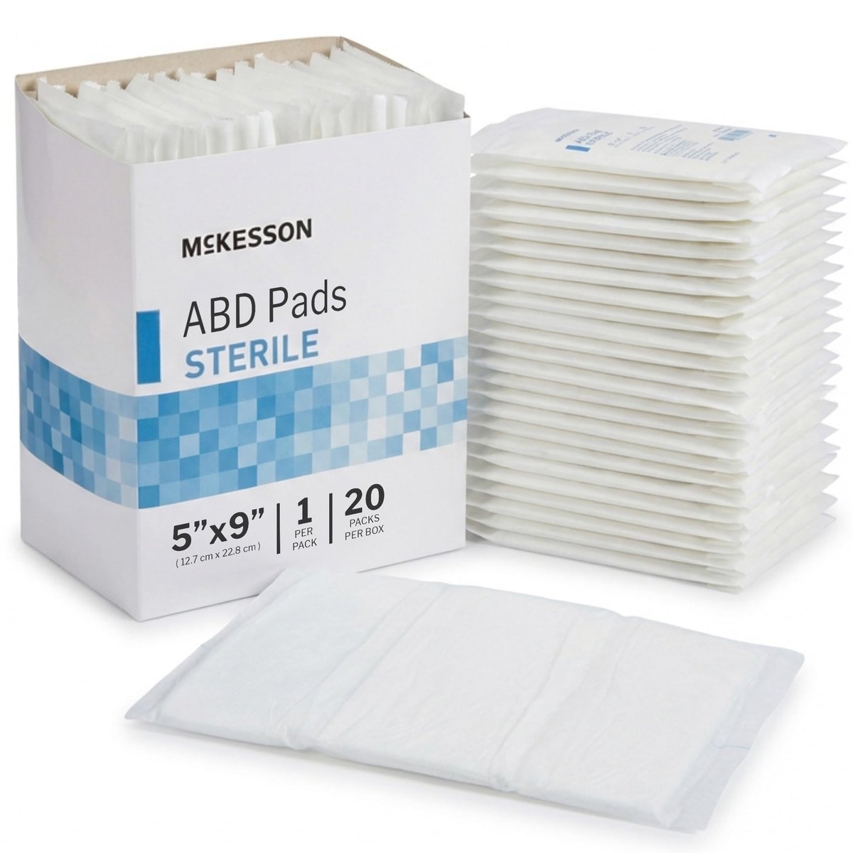 McKesson Sterile ABD-Pads | 20er-Pack, 12,7 x 22,9 cm | Extra saugfähig & dick, einzeln verpackte Wundauflage, Erste-Hilfe-Pads | Chirurgische Qualität, nicht haftend – bei starker Sekretion, postoperativ