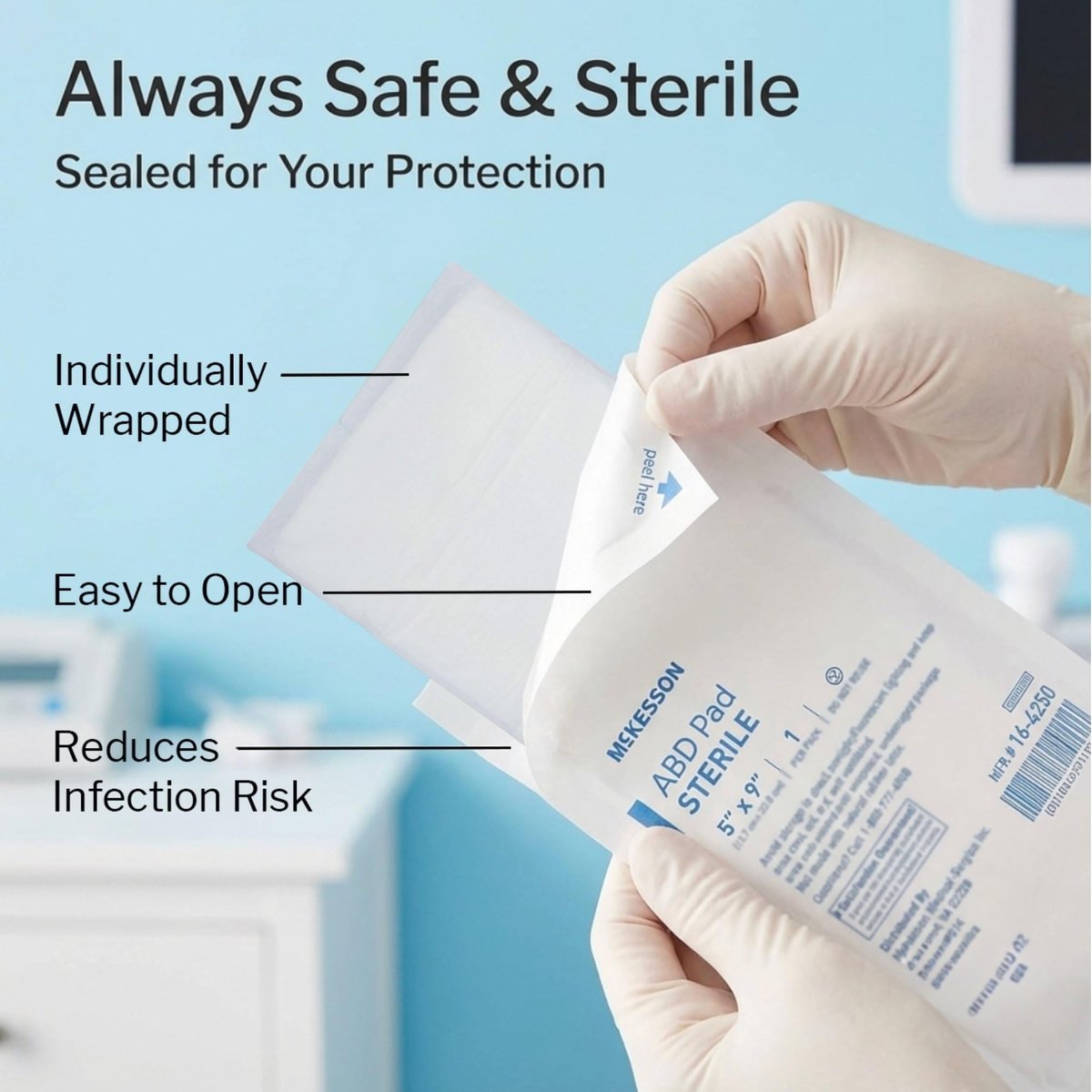 McKesson Sterile ABD-Pads | 20er-Pack, 12,7 x 22,9 cm | Extra saugfähig & dick, einzeln verpackte Wundauflage, Erste-Hilfe-Pads | Chirurgische Qualität, nicht haftend – bei starker Sekretion, postoperativ