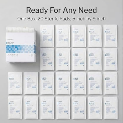 McKesson Sterile ABD-Pads | 20er-Pack, 12,7 x 22,9 cm | Extra saugfähig & dick, einzeln verpackte Wundauflage, Erste-Hilfe-Pads | Chirurgische Qualität, nicht haftend – bei starker Sekretion, postoperativ