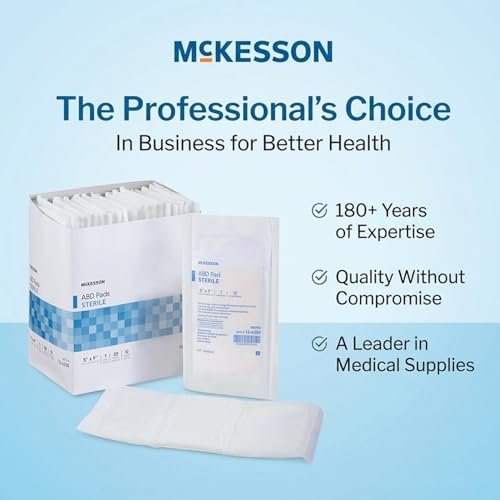 McKesson Sterile ABD-Pads | 20er-Pack, 12,7 x 22,9 cm | Extra saugfähig & dick, einzeln verpackte Wundauflage, Erste-Hilfe-Pads | Chirurgische Qualität, nicht haftend – bei starker Sekretion, postoperativ