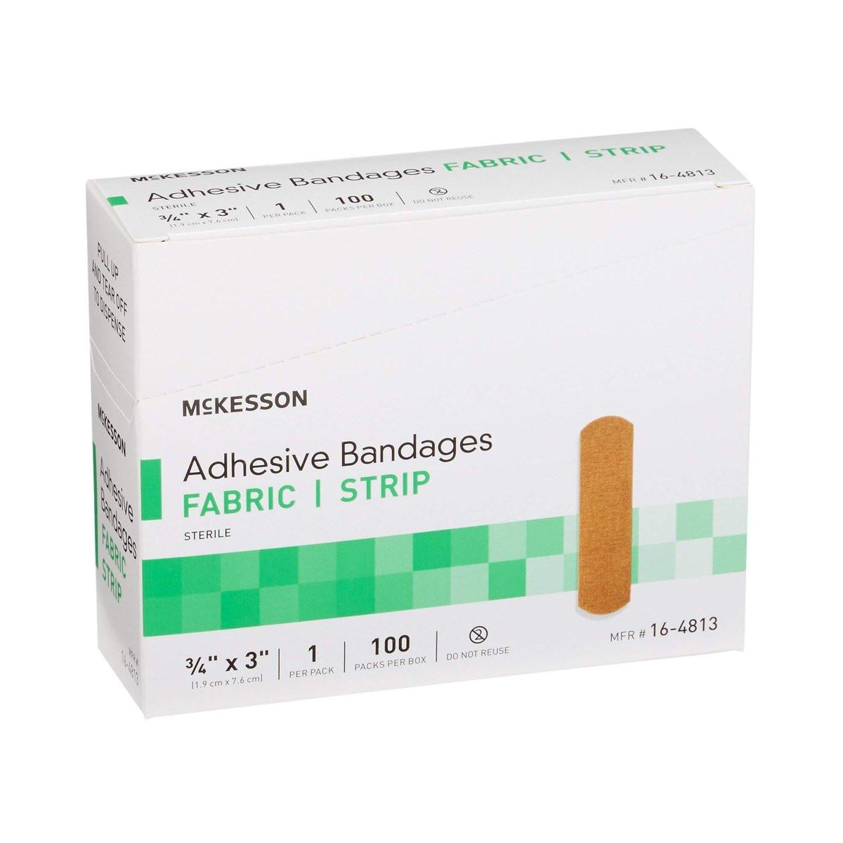 McKesson Pflaster, steril, Stoffstreifen, 1,9 cm x 7,6 cm, 100 Stück, 1 Packung