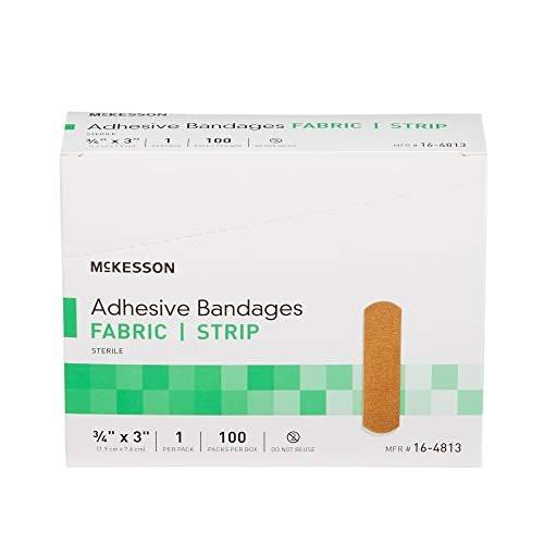 McKesson Pflaster, steril, Stoffstreifen, 1,9 cm x 7,6 cm, 100 Stück, 1 Packung
