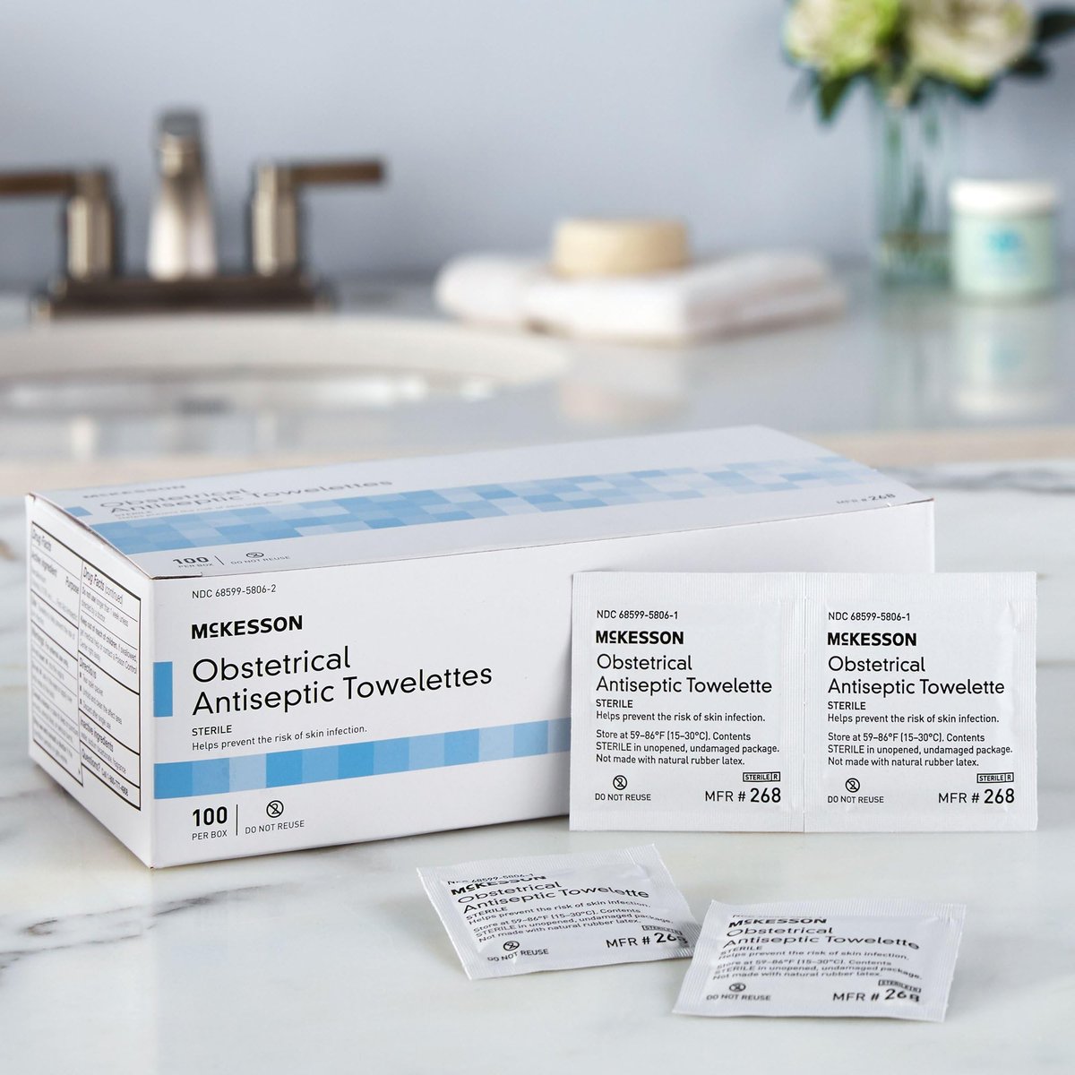 McKesson Geburtshilfliche Antiseptische Tücher, steril, einzeln verpackt, sauberer Duft, 100 Stück, 1 Packung