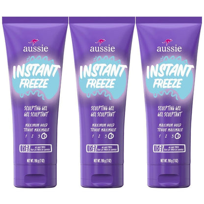 Aussie Instant Freeze Styling-Gel, maximaler Halt, keine Rückstände, langanhaltend, mit Jojobaöl, Seetang, australischer Aloe, Frizz-Kontrolle, Zitrus-Blumenduft, 7 Fl Oz Triple Pack