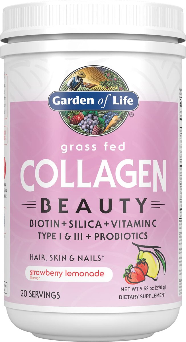 Garden of Life Grass Fed Collagen Beauty - Erdbeer-Zitrone, 20 Portionen, Pulver für Frauen und Männer, Haare, Haut, Nägel, hydrolysierte Kollagenpeptide