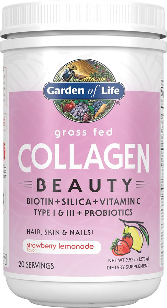 Garden of Life Grass Fed Collagen Beauty - Erdbeer-Zitrone, 20 Portionen, Pulver für Frauen und Männer, Haare, Haut, Nägel, hydrolysierte Kollagenpeptide