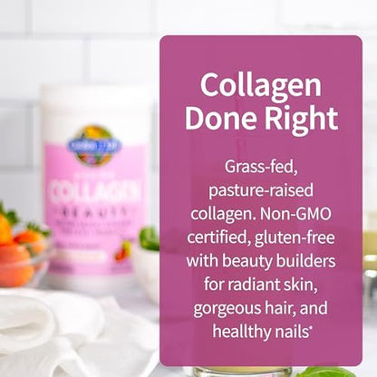 Garden of Life Grass Fed Collagen Beauty - Erdbeer-Zitrone, 20 Portionen, Pulver für Frauen und Männer, Haare, Haut, Nägel, hydrolysierte Kollagenpeptide