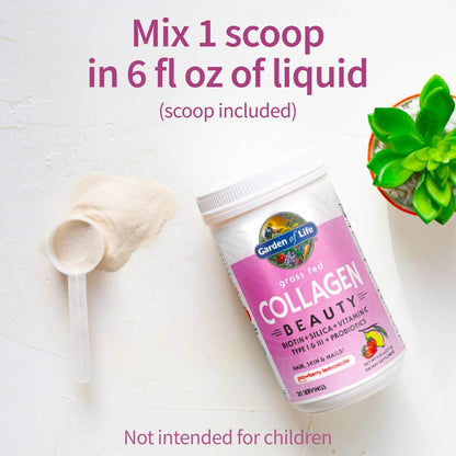 Garden of Life Grass Fed Collagen Beauty - Erdbeer-Zitrone, 20 Portionen, Pulver für Frauen und Männer, Haare, Haut, Nägel, hydrolysierte Kollagenpeptide