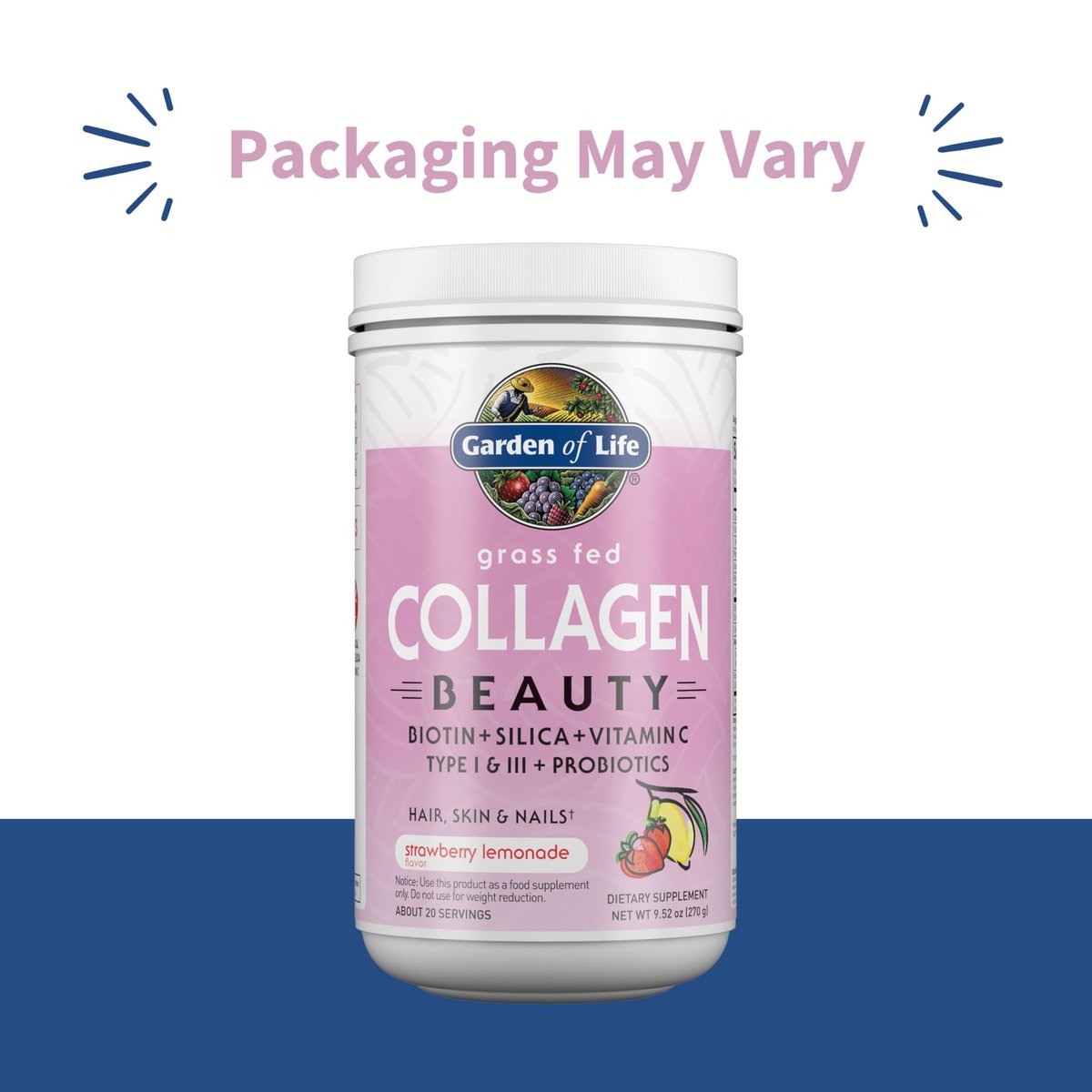 Garden of Life Grass Fed Collagen Beauty - Erdbeer-Zitrone, 20 Portionen, Pulver für Frauen und Männer, Haare, Haut, Nägel, hydrolysierte Kollagenpeptide