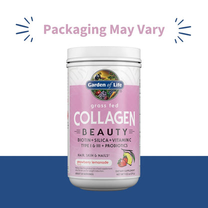 Garden of Life Grass Fed Collagen Beauty - Erdbeer-Zitrone, 20 Portionen, Pulver für Frauen und Männer, Haare, Haut, Nägel, hydrolysierte Kollagenpeptide