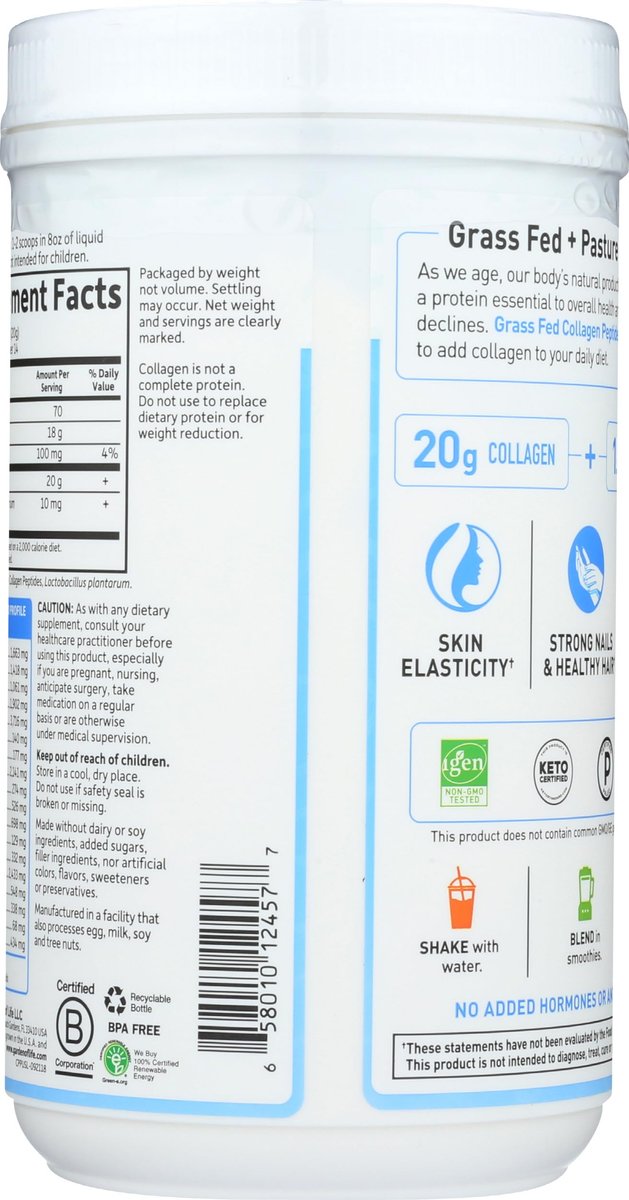 Garden of Life Grassfed Collagen Peptide Pulver ungesüßt – Hydrolysiertes Kollagen für Haut, Haare, Nägel & Gelenke, 14 Portionen
